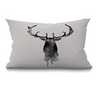 BGBDEIA Cushion Cover Deer Silhouette Animal Stag Watercolor Style Modern Design Abstract Art Rectangular Throw Pillow Cover for Couch Sofa Home Decor Cotton Linen 30 x 50 cm 12x20 Inch