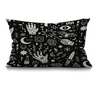 BGBDEIA Cushion Cover Magical Witchcraft Hand Eyes Moon Skull Cat Bat Snake Dagger Key Mushroom Rectangular Throw Pillow Cover for Couch Sofa Home Decor Cotton Linen 12x20 Inch 30 x 50 cm