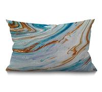 BGBDEIA Cushion Cover Marble Pattern Blue Golden White Color Abstract Ocean Art Rectangular Throw Pillow Cover for Couch Sofa Home Decor Cotton Linen 12x20 Inch 30 x 50 cm