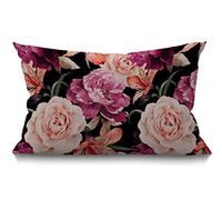 BGBDEIA Cushion Cover Summer Watercolor Floral Peony Romantic Elegant Wild Colorful Nature Rectangular Throw Pillow Cover for Couch Sofa Home Decor Cotton Linen 12x20 Inch 30 x 50 cm