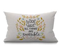 BGBDEIA Cushion Cover with God All Things are Possible Inspirational Quote Branches Flowers Rectangular Throw Pillow Cover for Couch Sofa Home Decor Cotton Linen 12x20 Inch 30 x 50 cm