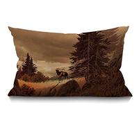 BGBDEIA Deer Cushion Cover 30 x 50 cm Elk in Rocky Mountains with Rocks Tree Wildlife Rectangle Pillow Cases Home Decorative Cotton Linen Throw Pillow Cover for Bed Sofa Brown 12x20 Inch