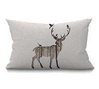 BGBDEIA Deer Pine and Birds Cushion Cover Lumbar Pillow Covers Home Decorative Cotton Linen Pillow Case for Sofa Couch Housewarming Gifts Family Room Décor 30 x 50 cm 12 x 20 Inch