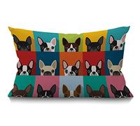 BGBDEIA Dog Cushion Cover Funny Boston Terrier Face Art Portrait Icon Cotton Linen Decorative Rectangular Throw Pillow Cover Pillowcase for Sofa and Bed Couch 12"X20" 30 x 50 cm