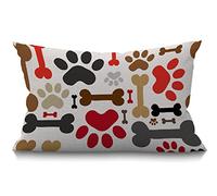 BGBDEIA Dogs Paws and Bones Cotton Linen Throw Lumbar Waist Cushion Cover Pillow Case Home Office Decorative Rectangle 12 X 20 Inches 30 x 50 cm