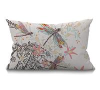 BGBDEIA Dragonfly Cushion Cover 30 x 50 cm Retro Insect Dragonflies Flower Tree Branch Leaves Rectangle Pillow Cases Home Decorative Cotton Linen Throw Pillow Cover for Bed Sofa Beige 12x20 Inch