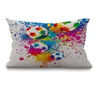 BGBDEIA Football Cushion Cover 30x50 cm Sports Passion Rainbow Color Soccer Balls Doodle Blot Polka Dot Rectangle Pillow Cases Home Decorative Cotton Linen Throw Pillow Cover for Bed Sofa 12x20 Inch