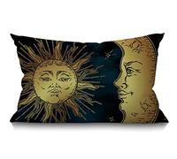 BGBDEIA Golden sun crescent moon and stars over blue black sky Cotton Linen Decorative Cushion Cover Throw Pillow Case for Couch Sofa Bed,30 x 50 cm 12 X 20 Inches