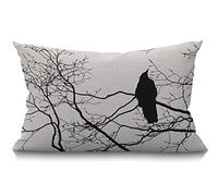 BGBDEIA Gothic Raven on a Tree Branch Cushion Cover Farmhouse Décor Lumbar Pillow Cover Housewarming Gifts Family Room Décor 30 x 50 cm 12" x 20"
