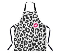 BGBDEIA Leopard with Kiss Print Apron Adjustable Neck Bib Apron for Men Women,Suitable for Kitchen Cooking Waitress Chef Apron