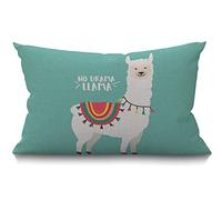 BGBDEIA Llama Cushion Cover 30 x 50 cm Cute Cartoon Animal Alpaca Ethnic Cloth Llama Motivational Quote Rectangle Pillow Cases Home Decorative Cotton Linen Throw Pillow Cover for Bed Sofa Green