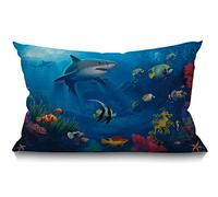 BGBDEIA Oblong Cushion Cover Farmhouse 12x20 Inch Soft Linen Throw Pillowcase Under Sea Fish Sharks Pillow Cover for Couch Bed Sofa Chair,30 x 50 cm