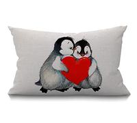 BGBDEIA Penguin Cushion Cover 12x20 Inch Valentine's Day Love Cute Animal Penguins Holding Red Heart Rectangle Pillow Cases Home Decorative Cotton Linen Throw Pillow Cover for Bed Sofa 30 x 50 cm