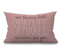 BGBDEIA Pink Sparkle Monogram Cushion Cover Farmhouse She leaves a little wherever she goes pink Decorations Pillow Cover Case for Sofa Couch Cotton Linen 30 x 50 cm 12x20 Inches