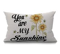 BGBDEIA Quote Cushion Cover You are My Sunshine Quote with Bees and Yellow Sunflowers Cotton Linen Decorative Rectangular Throw Pillow Cover Pillowcase for Sofa and Bed Couch 12"X20" 30 x 50 cm