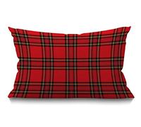 BGBDEIA Red and Black Plaid Cushion Cover Traditional Scottish Checkered Tartan Linen Fabric for Couch Bed Sofa Car Waist Throw Pillow Cover 12 x 20 inch Pillow Case 30 x 50 cm