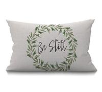 BGBDEIA Rustic Be Still Cushion Cover Farmhouse Green Olive Wreath leaves Decorations Pillow Cover Case for Sofa Couch Cotton Linen 30 x 50 cm 12x20 Inches