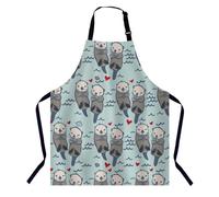 BGBDEIA Sea Otter Love Pattern Kitchen Apron for Women Men, Adjustable Apron Chef Bakers Apron Cooking Apron Cooking Baking Gardening