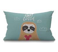 BGBDEIA Sloth Cushion Cover Cute Sloth Character Heart and Love Quote You are Loved Cotton Linen Decorative Rectangular Throw Pillow Cover Pillowcase for Sofa and Bed Couch 12"X20" 30 x 50 cm