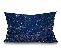 BGBDEIA Star Map Cushion Cover 30 x 50 cm City Constellation in Night Sky Nebula Rectangle Pillow Cases Home Decorative Cotton Linen Throw Pillow Cover for Bed Sofa Blue Gold 12x20 Inch