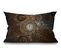BGBDEIA Steampunk Cushion Cover Farmhouse Rusty steampunk with clock and different gears metal machine gold bronze Decorations Pillow Cover Case for Sofa Couch Cotton Linen 30 x 50 cm 12x20 Inches