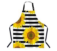 BGBDEIA Sunflowers Striped Black White Flower Kitchen Apron for Women Men, Adjustable Apron Chef Bakers Apron Cooking Apron Cooking Baking Gardening