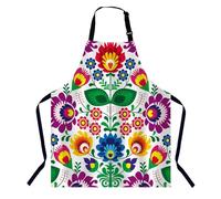BGBDEIA Traditional Floral Polish Folk Pattern Apron for Men and Women - Adjustable Kitchen Chef Garment for Home Cooking, Baking, Gardening, BBQ, Coffee House, Restaurant