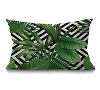 BGBDEIA Tropical Palm Leaves Cushion Cover Summer Exotic Jungle Plant Tropical Palm Leaves Cotton Linen Decorative Rectangular Throw Pillow Cover Pillowcase for Sofa and Bed Couch 12"X20" 30 x 50 cm