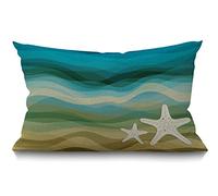 BGBDEIA Wave Cushion Cover 12x20 Inch Ocean Sea Waves Starfish Sandy Beach Aquatic Rectangle Pillow Cases Home Decorative Cotton Linen Throw Pillow Cover for Bed Sofa Beige Blue 30 x 50 cm