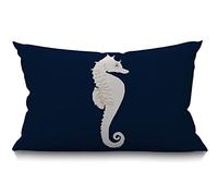 BGBDEIA White Sea Horse Lumbar Cushion Cover 30X50cm 12x20 Inch Decorative Bedroom Living Room Navy Blue Nautical Marine Coastal Ocean Theme Rectanglar Throw Pillow Cover for Bed Sofa Couch
