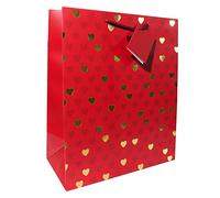 BGC Design Studios Gold & Red Hearts Foiled Large Gift Bag & Tag - Birthday/Valentine's Day