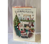 BGC Happy First Christmas Granddaughter's 1st Christmas Cute Santa/Green Chair Greeting Card