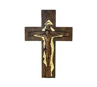BGCOPPER Holy Trinity Crucifix Wall Cross, Christ Jesus Cross for Wall with Hook, Handmade Wooden Cross Wall Decor for Home Room Church Christmas Gifts (Gold, 16 Inch)