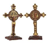 BGCOPPER Wooden Saint Benedict Crucifix with Stand, Jesus Standing Cross Catholic Christmas Gift (10 Inch)