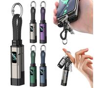 Bgdhinkt 4-in-1 65W Fast Charging Keychain Cable, Braided Lanyard Cord with Power Display, Multi USB-A/USB-C/Lightning Connector for Car Travel Office (BK)