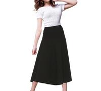 BGDK Women's Cotton Midi 33 inch Length A Line Panel Skirt- Elastic Waist Office Pleated Skirt, Black, XXL