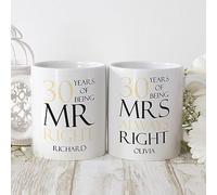 BGExpress Mr Right Mrs Always Right Mug - 30 Years of Being - Personalised Mug Set of Two Adorable Coffee Tea Mugs, Wedding or Anniversary Celebration Gifts