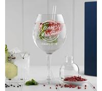 BGExpress Personalised Christmas Gin Glass with Circle Merry Christmas Design - Festive Holiday Ginware and Unique Gin Lover's Gift
