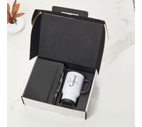 BGExpress Personalised Gift Set - Notebook, Pen & White Travel Mug Gift Set - Premium Business Gifts for Clients, Employees & Partners (Black)