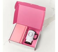 BGExpress Personalised Gift Set - Notebook, Pen & White Travel Mug Gift Set - Premium Business Gifts for Clients, Employees & Partners (Pink)