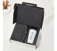 BGExpress Personalised Gift Set - Notebook, Pen & White Tumbler Gift Set - Premium Business Gifts for Clients, Friends, Employees & Partners - Graduation Gifts (Black)