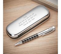 BGExpress Personalised Pen and Engraved Chrome Case - Personalised Gifts for Anniversary, Christmas, Graduation, Gifts For Men and Women, CEO, Manager, Corporate (Black)