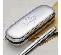BGExpress Personalised Pen and Engraved Chrome Case - Personalised Gifts for Anniversary, Christmas, Graduation, Gifts For Men and Women, CEO, Manager, Corporate (Silver)