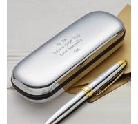 BGExpress Personalised Pen and Engraved Chrome Case - Personalised Gifts for Anniversary, Christmas, Graduation, Gifts For Men and Women, CEO, Manager, Corporate (Gold)