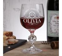 BGExpress Personalized Wine Glass with Ornate Initial Merry Christmas 190ml Claudia Crystalite Design - Gifts for Christmas