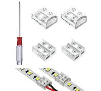 Bgfaquri 4-Piece 2-Pin 8mm LED Strip Light Connectors, LED Tape Lights Connector with Screw Lock for 5V, 12V, and 24V COB & SMD Tape Lights, Transparent, DIY Lighting Projects