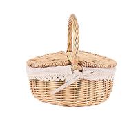 BGFAVCV Handmade Wicker Basket with Handle Wicker Camping Picnic Basket with Double Lids Storage Hamper Basket with Cloth Lining