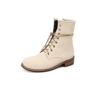 BGFCDFGV Women's fashionable boots with low heels and front lace-up boots,Beige,9 UK