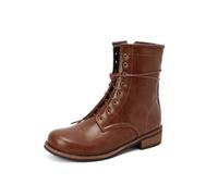 BGFCDFGV Women's fashionable boots with low heels and front lace-up boots,Brown,5 UK