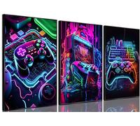 BGFCE 3pcs Neon Gaming Posters Wall Art Canvas Print for Room Decor - Console Painting Picture for Children, Youth, Boys Bedroom - Teen Wall Decor Unframed 12"x16"x3